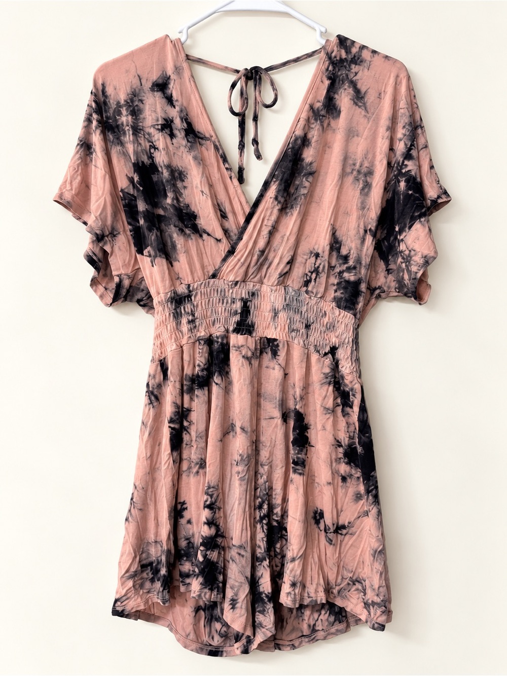 VENUS Pink and Black Tie-Dye Surplice Mini Dress